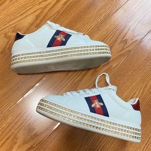 Gucci size 40 platform ace sneaker with crystals